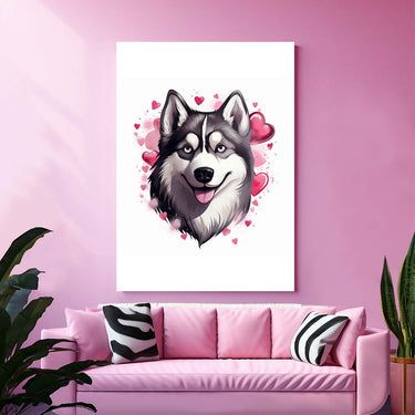 Cute Valentine Puppy Heart, Valentine Dog Canvas Print, Cute Siberian Husky Love Canvas Wall Art, Valentine's Dog Painting, Valentine's Canvas, Pet Lover, Valentines Gift